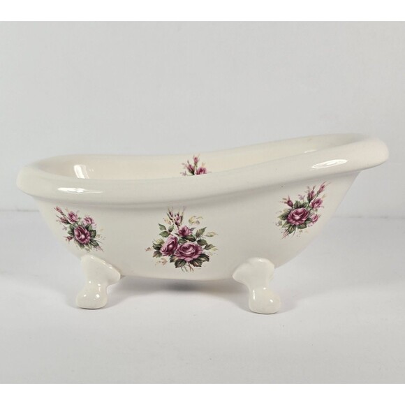 Vintage VB Athena Claw Foot Tub Roses Soap Dish Porcelain 9" Bathroom Decor USA - Picture 3 of 10